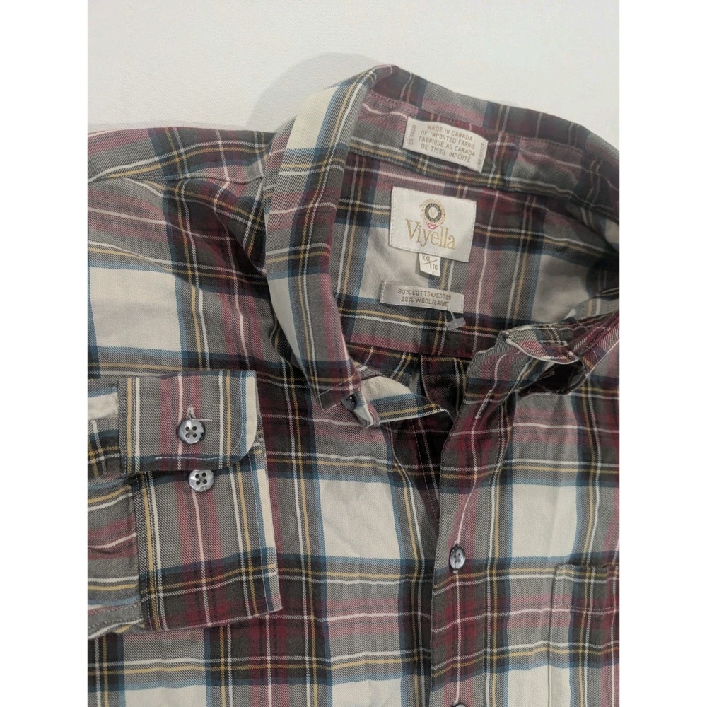 Viyella Mens XXL Cotton Wool Plaid Flannel Button Down Shirt Made in Canada